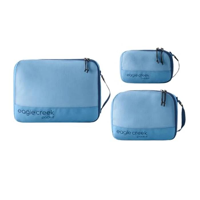 Eagle Creek Pack-It Reveal Cube Set - Packing Cubes for Compartmentalizing Luggage - Durable - Ultra-Lightweight - Water-Resistant - Easy Grab Zipper Pull - Mesh Windows - Blue Dawn - XS/S/M by Eagle Creek - Used - Very Good condition - US$53.45