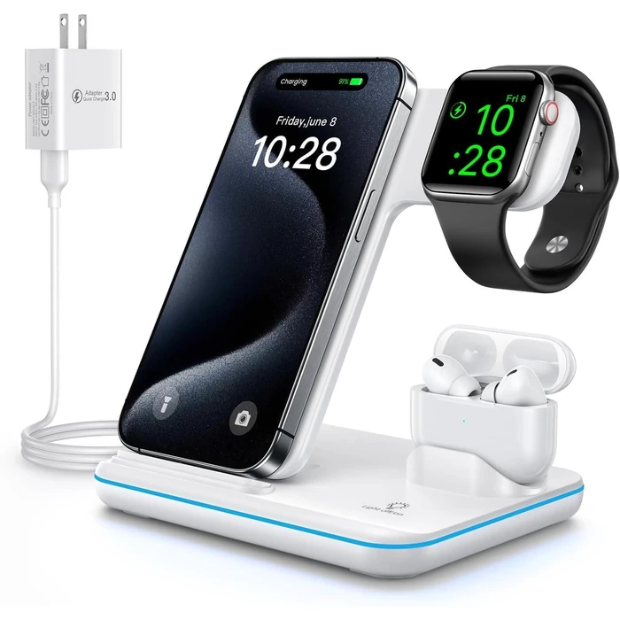 WAITIEE Wireless Charger 3-in-1 15W Fast Charging Station - White by WAITIEE - Refurbished - Excellent condition