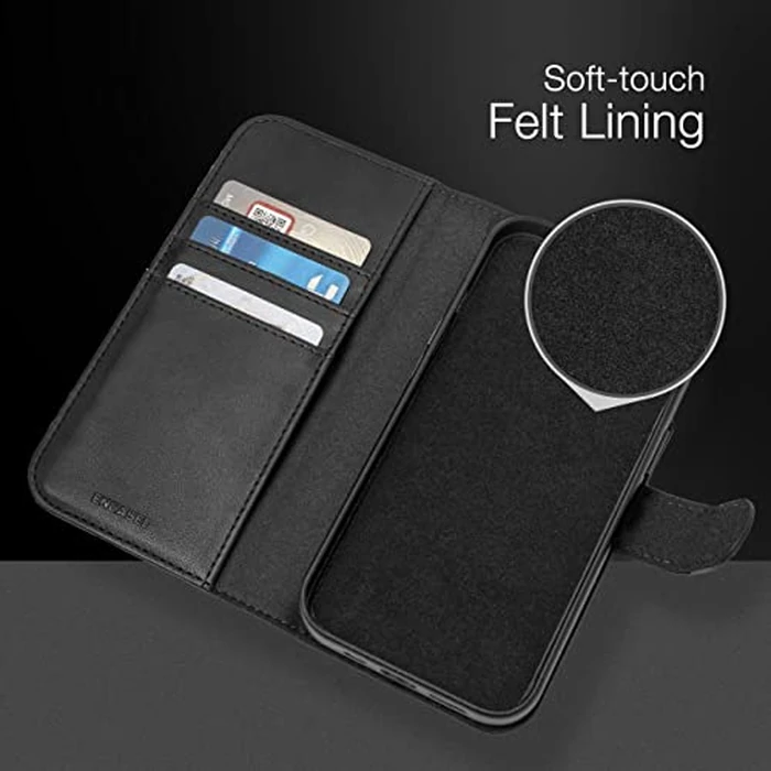 Encased Primo-S Magnetic Folio Compatible with MagSafe - Designed for iPhone 14 Plus Wallet Case - Removable Card Holder and Screen Protector (Black Leather) by ENCASED - Image 4