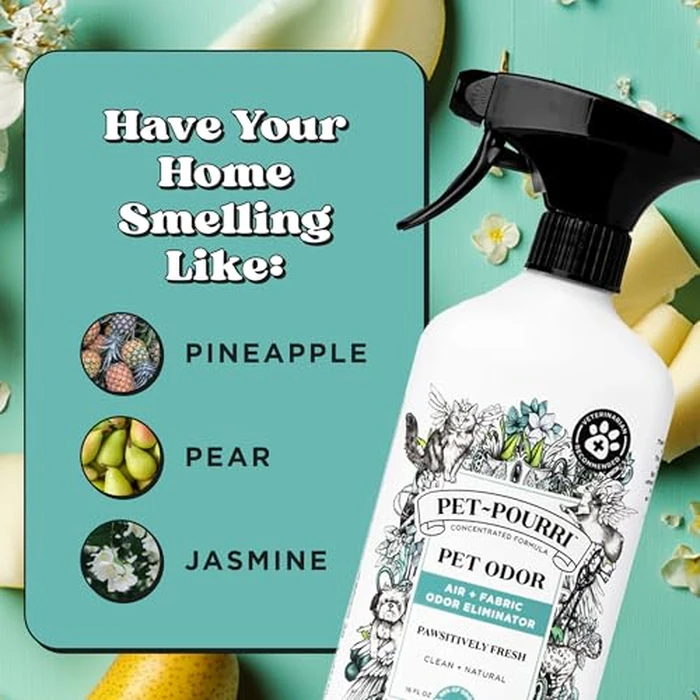 Pet-Pourri Pawsitively Fresh Pet Odor Deodorizer Spray, 16 Fl Oz, Up to 800 Uses, Air + Fabric Odor Remover with Essential Oils & Plant Based Ingredients, Vet Recommended, Pineapple, Jasmine & Pear by Poo-Pourri - Image 8