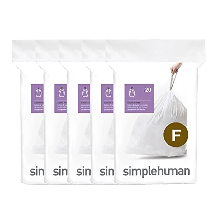 simplehuman Code F 100 Count, Dispenser Pack Custom Fit Liners, Drawstring Trash Bags, 25-30L / 6.6-9 Gallons, White by simplehuman - Used - Very Good condition - CA$18.47
