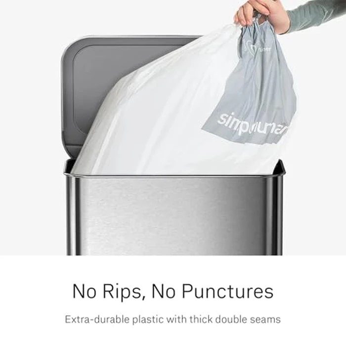 simplehuman Code F 100 Count, Dispenser Pack Custom Fit Liners, Drawstring Trash Bags, 25-30L / 6.6-9 Gallons, White by simplehuman - Image 3