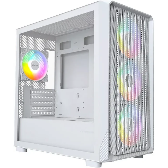 MONTECH X5M- Micro ATX Gaming PC Case, High Airflow, 4x120mm ARGB Fans Pre-installed, Glass Side Panel, Carbon Fiber Print Accents, White by Montech - Image 2