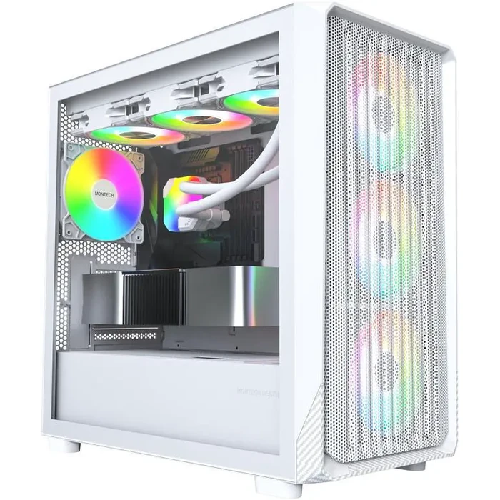 MONTECH X5M- Micro ATX Gaming PC Case, High Airflow, 4x120mm ARGB Fans Pre-installed, Glass Side Panel, Carbon Fiber Print Accents, White by Montech - Image 3