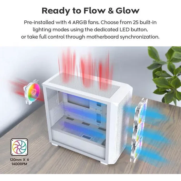 MONTECH X5M- Micro ATX Gaming PC Case, High Airflow, 4x120mm ARGB Fans Pre-installed, Glass Side Panel, Carbon Fiber Print Accents, White by Montech - Image 6