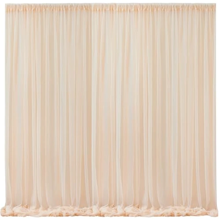 10x10 Champagne Tulle Backdrop Curtains for Parties, Sheer Backdrop Curtain Wedding Photo Background Drapes for Baby Shower Photography Birthday Party by Wish Care - Image 1
