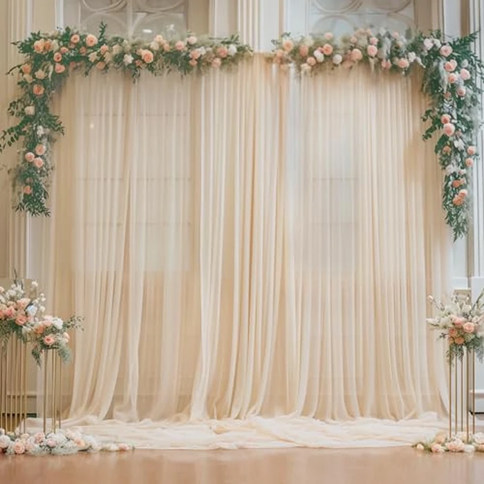 10x10 Champagne Tulle Backdrop Curtains for Parties, Sheer Backdrop Curtain Wedding Photo Background Drapes for Baby Shower Photography Birthday Party by Wish Care - Image 2