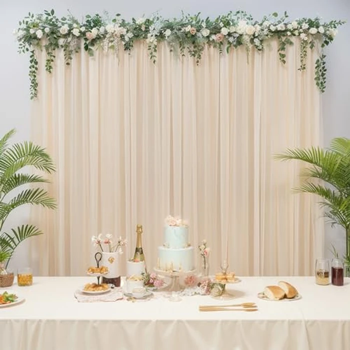 10x10 Champagne Tulle Backdrop Curtains for Parties, Sheer Backdrop Curtain Wedding Photo Background Drapes for Baby Shower Photography Birthday Party by Wish Care - Image 9