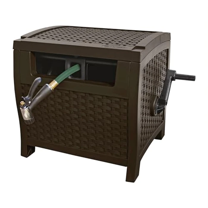 Suncast 175 ft. Wicker Style Resin Hose Hideaway with Hose Guide, Java, Mocha Brown by Suncast - Used - Like New condition