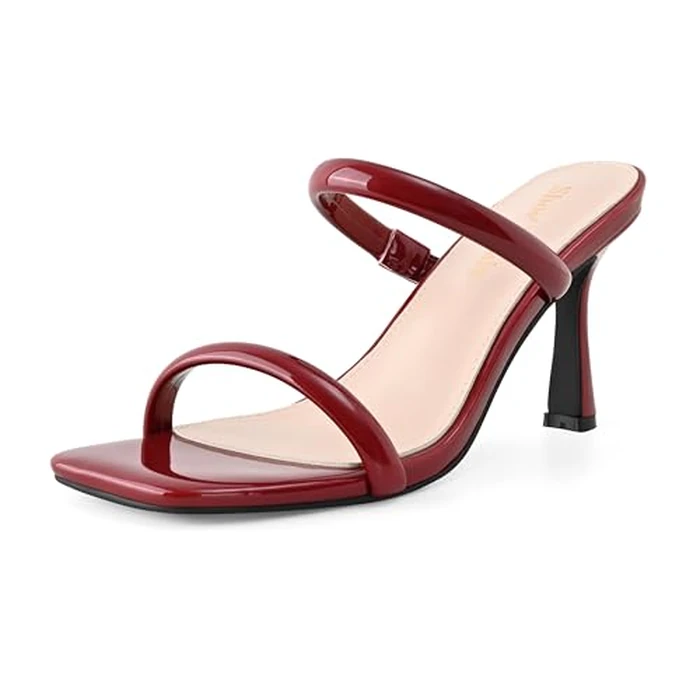 Shoe'N Tale Women's Strappy Heels Kitten Heeled Mules Two Straps Square Open Toe Slip On Sandals(7,Burgundy) by Shoe'N Tale - Used - Like New condition - US$26.66