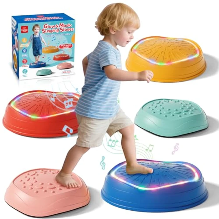 Lehoo Castle Light up & Music Stepping Stones Kids, Non-Slip Balance Stones, Outdoor Toys for Toddlers, Obstacle Course for Kids by Lehoo Castle - Used - Acceptable condition - CA$30.09