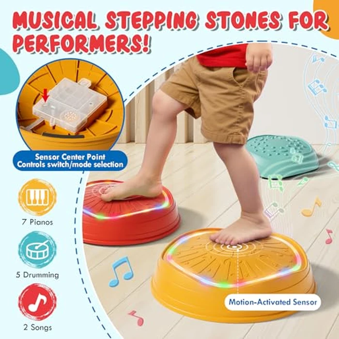 Lehoo Castle Light up & Music Stepping Stones Kids, Non-Slip Balance Stones, Outdoor Toys for Toddlers, Obstacle Course for Kids by Lehoo Castle - Image 3