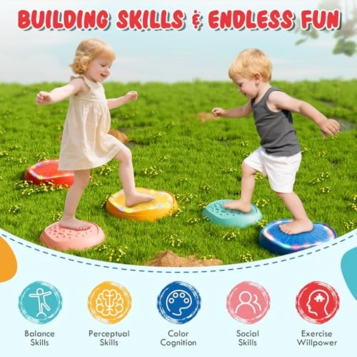 Lehoo Castle Light up & Music Stepping Stones Kids, Non-Slip Balance Stones, Outdoor Toys for Toddlers, Obstacle Course for Kids by Lehoo Castle - Image 4