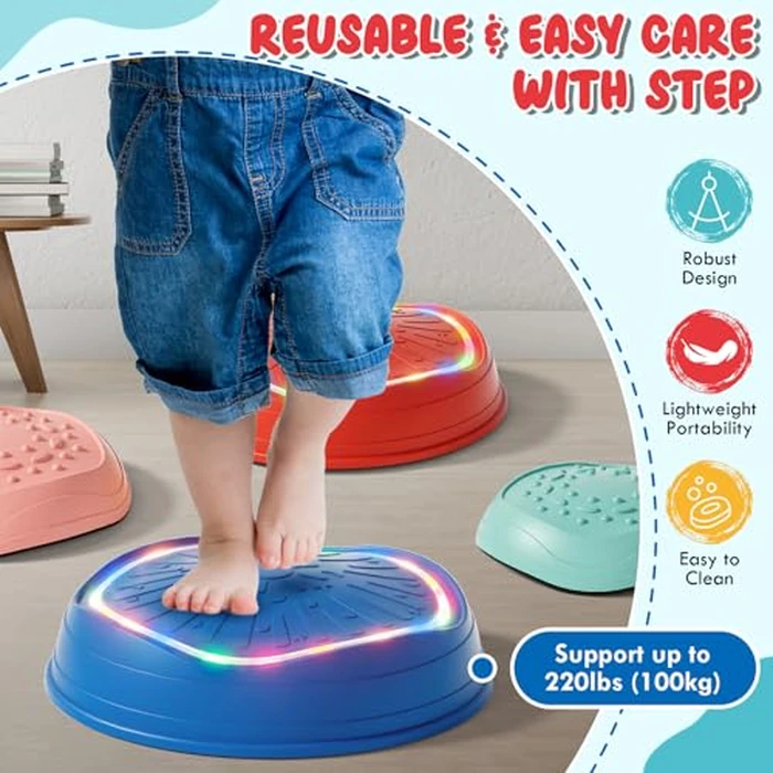Lehoo Castle Light up & Music Stepping Stones Kids, Non-Slip Balance Stones, Outdoor Toys for Toddlers, Obstacle Course for Kids by Lehoo Castle - Image 5