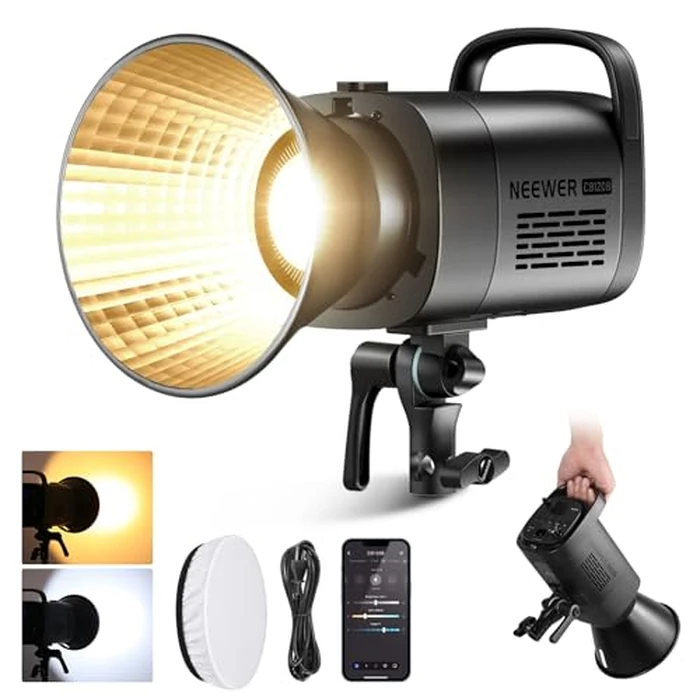 NEEWER CB120B 120W LED Video Light with 2.4G&APP Control COB Bi Color 2700K-6500K 78000lux at 1m/CCT Mode/CRI97/12 Scenes/Bowens Mount Continuous Output Lighting for Studio Photography/Video Recording by NEEWER - Used - Very Good condition - CA$194.01
