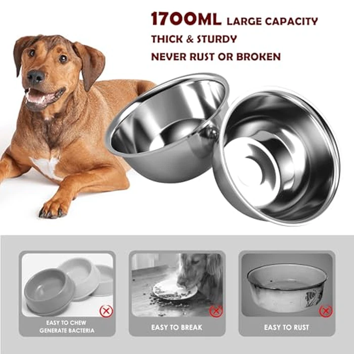 SHAINFUN Elevated Dog Bowls with Slow Feeder & Mat for Medium and Large Dogs, 12" Tall Adjustable Wooden & Metal Raised Dog Bowl Stand, 2 Stainless Steel 58oz Bowls for Food & Water by SHAINFUN - Image 6