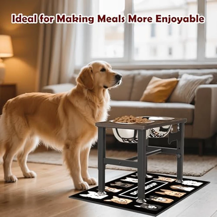 SHAINFUN Elevated Dog Bowls with Slow Feeder & Mat for Medium and Large Dogs, 12" Tall Adjustable Wooden & Metal Raised Dog Bowl Stand, 2 Stainless Steel 58oz Bowls for Food & Water by SHAINFUN - Image 7