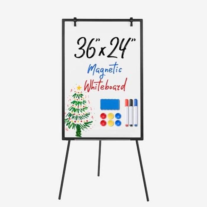 Sweetcrispy Whiteboard Easel 36 x 24 Inches, Magnetic Dry Erase White Board, Portable Boards Height Adjustable, Dry Erase Board with Stand for School, Office and Home, Silver Aluminium Frame, Black by Sweetcrispy - Image 1