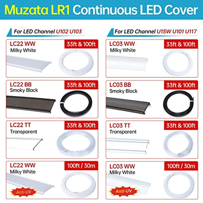 Muzata 3PACK 33FT/10M Continuous Milky White LED Cover Tape Light Seamless Plastic for U1SW U Shape Anti-UV Channel LC03 WW (ONLY Cover No Aluminum LED Channel Included) by Muzata - Image 9