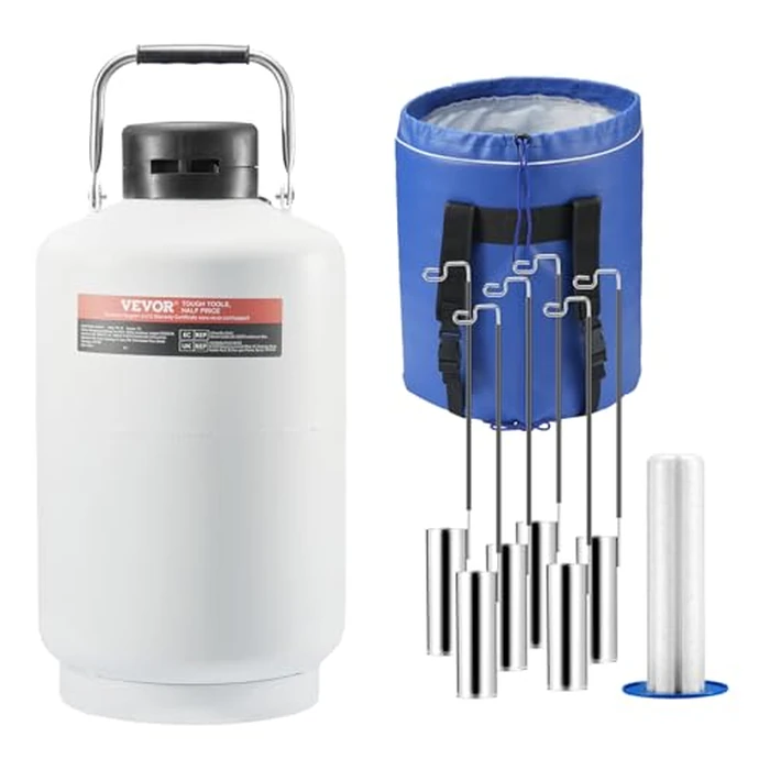 VEVOR Liquid Nitrogen Tank, 10 L Aluminum Alloy Liquid Nitrogen Container, LN2 Tank Dewar with 6 Canisters and Carry Bag with Straps, Cryogenic Tank for Beauty Industry, Semen Preservation, Scientific by VEVOR - Used - Good condition - US$139.93