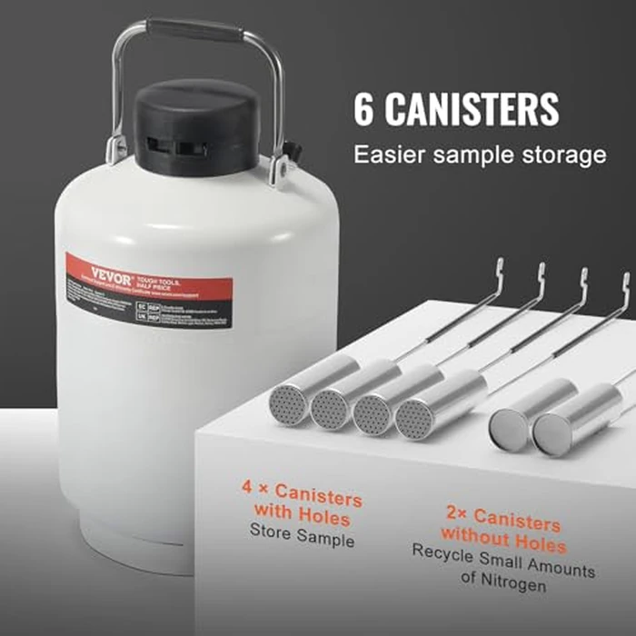 VEVOR Liquid Nitrogen Tank, 10 L Aluminum Alloy Liquid Nitrogen Container, LN2 Tank Dewar with 6 Canisters and Carry Bag with Straps, Cryogenic Tank for Beauty Industry, Semen Preservation, Scientific by VEVOR - Image 5