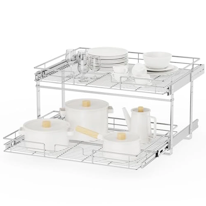 ROOMTEC Individual Pull Out Cabinet Organizer (25½"W x 21½"D), 2 Tier Spice Rack Organizer for Cabinet, Slide Out Drawer Pantry Shelf Organization and Storage for Kitchen Bathroom by ROOMTEC - Used - Very Good condition