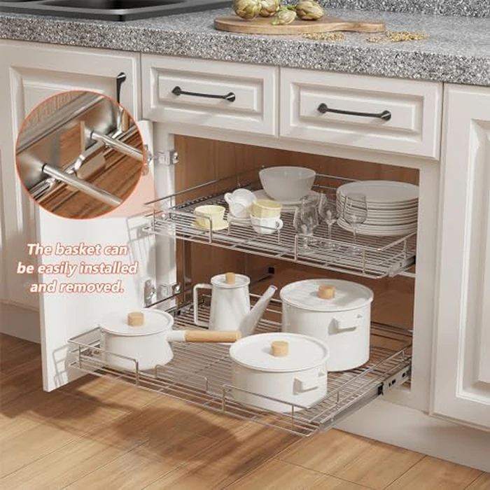 ROOMTEC Individual Pull Out Cabinet Organizer (25½"W x 21½"D), 2 Tier Spice Rack Organizer for Cabinet, Slide Out Drawer Pantry Shelf Organization and Storage for Kitchen Bathroom by ROOMTEC - Image 5