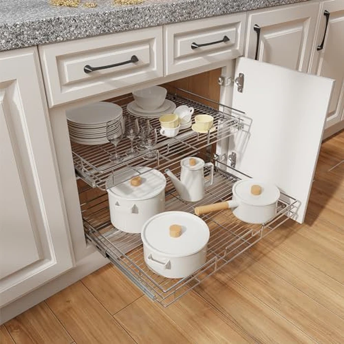 ROOMTEC Individual Pull Out Cabinet Organizer (25½"W x 21½"D), 2 Tier Spice Rack Organizer for Cabinet, Slide Out Drawer Pantry Shelf Organization and Storage for Kitchen Bathroom by ROOMTEC - Image 6
