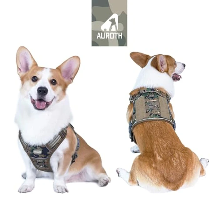 AUROTH Tactical Dog Harness for Small Medium Dogs No Pull Adjustable Pet Harness Reflective K9 Working Training Easy Control Pet Vest Military Service Dog Harnesses Woodland Camo M by AUROTH - Image 2