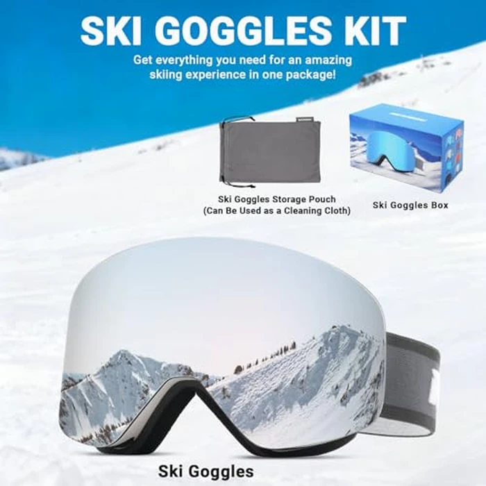Meeloog Magnetic Ski Goggles Frameless Interchangeable Lens, UV Protection Snow Goggles, Snowboard Gear for Men Women Youth by Meeloog - Image 7
