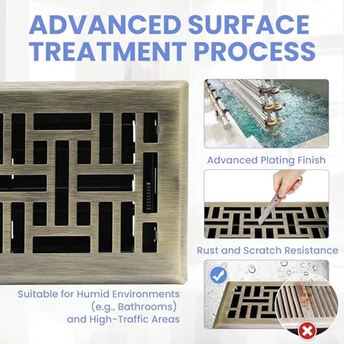 Howeall 4x8 Inches Heavy Duty Walkable Floor Register Easy Adjust Air Supply Lever Floor Vents - Seattle Design - Vent Cover for Home Floor - Antique Brass by Howeall - Image 3