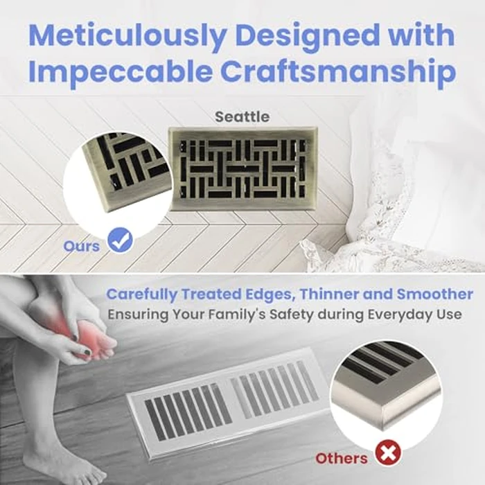 Howeall 4x8 Inches Heavy Duty Walkable Floor Register Easy Adjust Air Supply Lever Floor Vents - Seattle Design - Vent Cover for Home Floor - Antique Brass by Howeall - Image 7