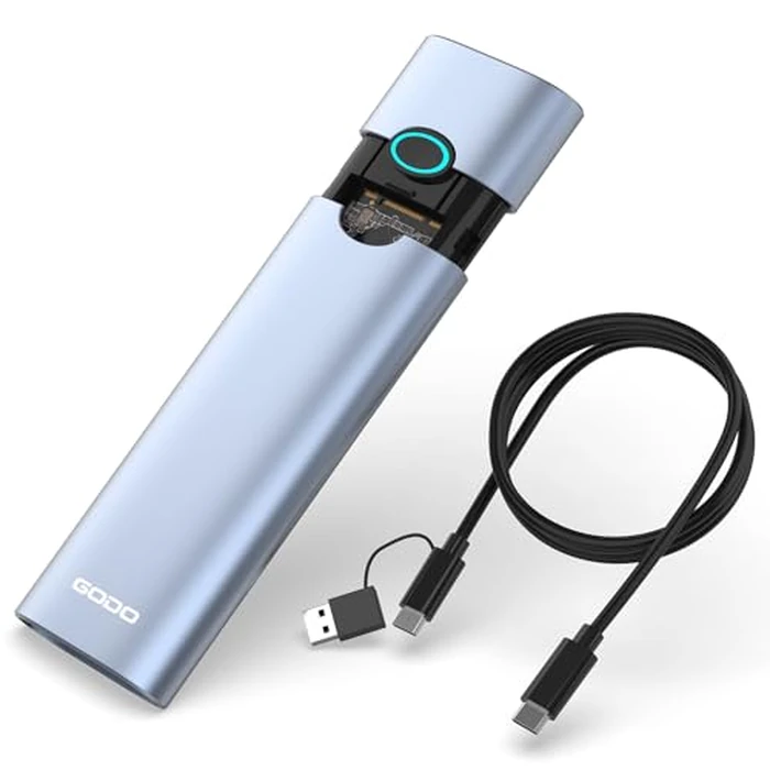 GODO M.2 NVMe Hard Drive Enclosure Adapter Type C USB 3.2 Gen 2 (10 Gbps) to NVME PCI-E M-Key/(B+M) Key Support UASP Trim for SSDs 2280/2260/2242/2230 Tool Free Aluminum by GODO - Used - Like New condition - US$10.54