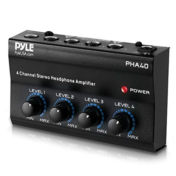 4-Channel Portable Stereo Headphone Amplifier - Professional Multi Channel Mini Earphone Splitter Amp w/ 4 ¼” Balanced TRS Headphones Output Jack and 1/4" TRS Audio Input For Sound Mixer - Pyle PHA40 BLACK by Pyle - Used - Like New condition - US$18.99