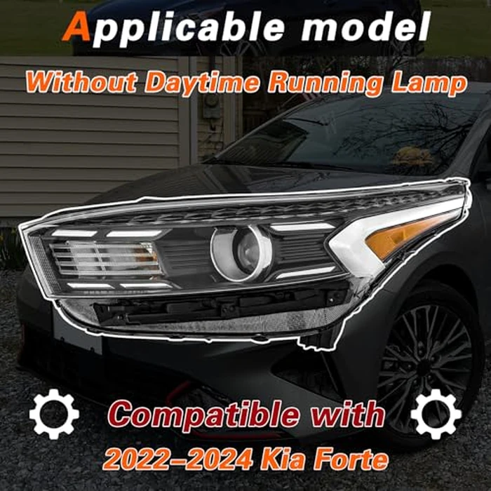 TODO Headlight Assembly Compatible with 2022 2023 2024 Kia Forte FE LX LXS, Halogen Headlamp w/o LED DRL KI2502254 92101-M7500, Left Driver Side by TODO - Image 2