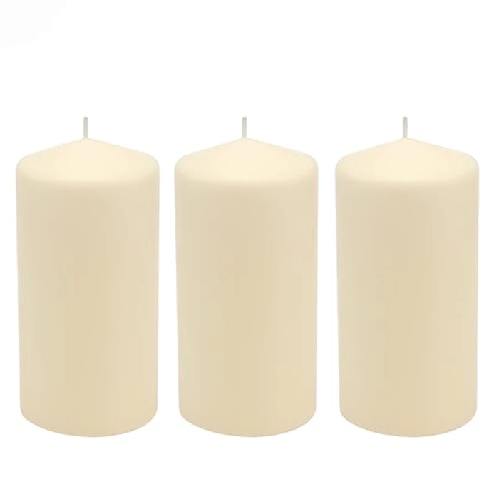 Stonebriar 3 Pack Tall 3 x 6 Inch 65 Hour Long Burning Unscented Ivory Wax Pillar Candles by Stonebriar - Image 1