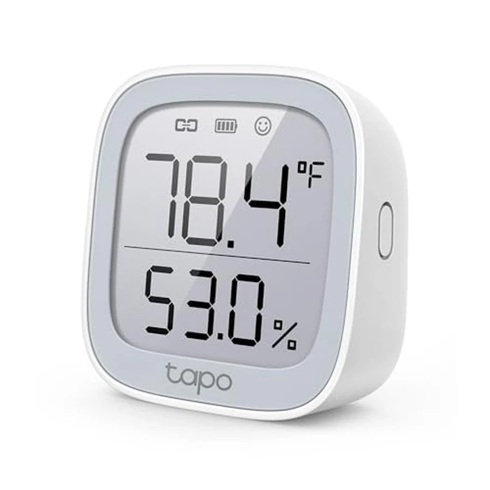 Tapo Smart Temperature and Humidity Monitor, 2.7" E-Ink Display, Swiss-Made Sensor, Real-Time Notification, Visual Graphics, Hub Required, White (T315) by Tapo - Used - Like New condition - US$24.94