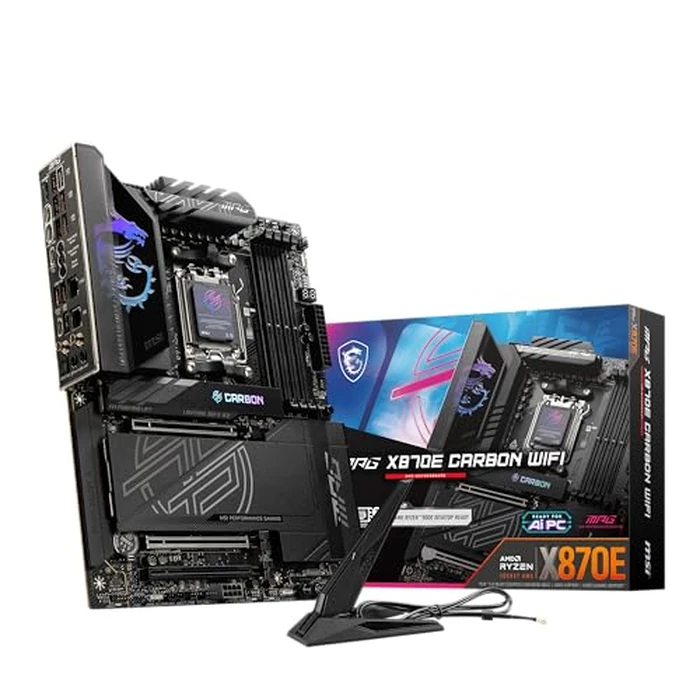MSI MPG X870E Carbon WiFi Gaming Motherboard (AMD Ryzen 9000/8000/7000 Series Processors, AM5, DDR5, PCIe 5.0, SATA 6Gb/s, M.2, USB 3.2 Gen 2, Wi-Fi 6E, Bluetooth 5.3, LAN 2.5Gbps, HDMI/DP, ATX) by MSI - Used - Good condition - CA$394.91
