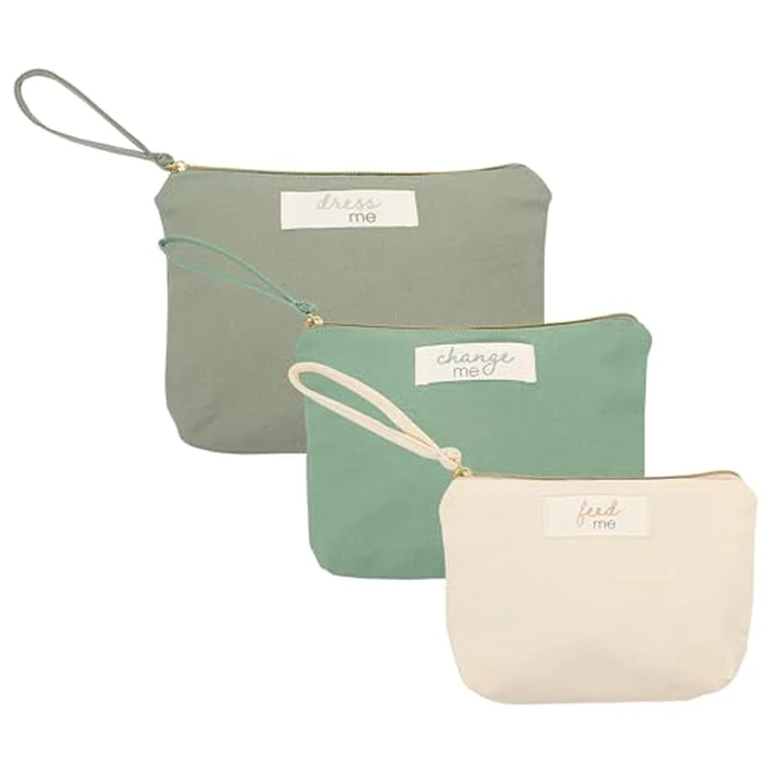 Pearhead Baby Diaper Bag Organizing Pouch Set - Feed Me, Change Me, Dress Me - Zip Pouches Made from Recycled Cotton, Gender Neutral Diaper Bag Accessories and Baby Essentials Organizer - Set of 3 by Pearhead - Used - Very Good condition - US$10.28