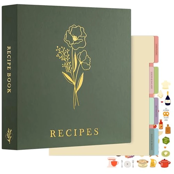 Lanpn Recipe Binder 8.5x11 3 Ring Kit, Waterproof Organizer Binder with 60 Plastic Sleeves,116 Recipes, Dividers,Labels & Stickers, Blank Recipe Book to Write in Your Own Recipes, Green by Lanpn - Used - Like New condition - CA$31.48