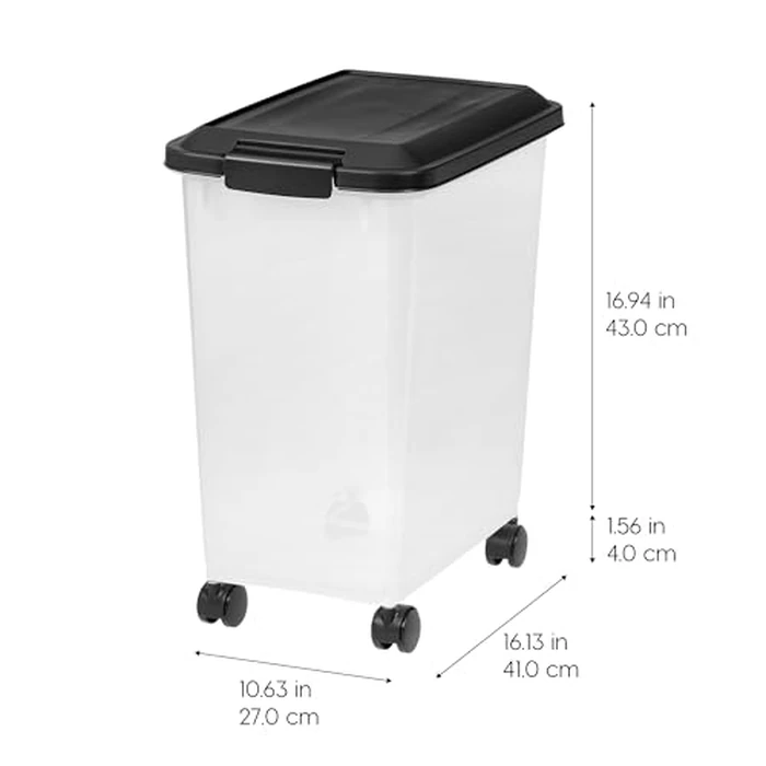 IRIS USA Dog Food Storage Container, 2 Pack, Up to 30 lbs Each, Airtight Seal for Freshness, Wheels for Rolling, Easy One Hand Opening, Made in USA, BPA Free, Clear/Black by IRIS USA - Image 2