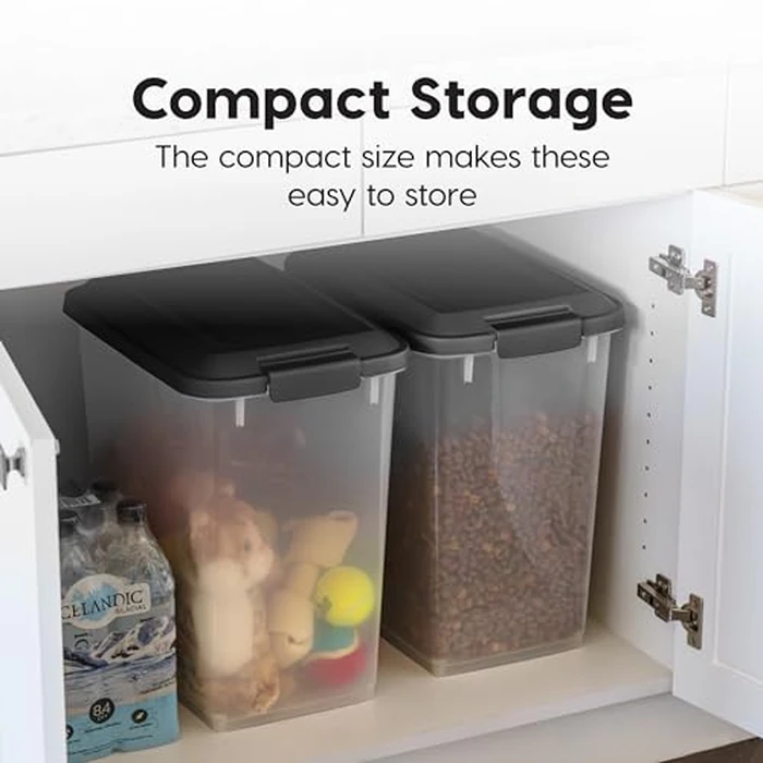 IRIS USA Dog Food Storage Container, 2 Pack, Up to 30 lbs Each, Airtight Seal for Freshness, Wheels for Rolling, Easy One Hand Opening, Made in USA, BPA Free, Clear/Black by IRIS USA - Image 4