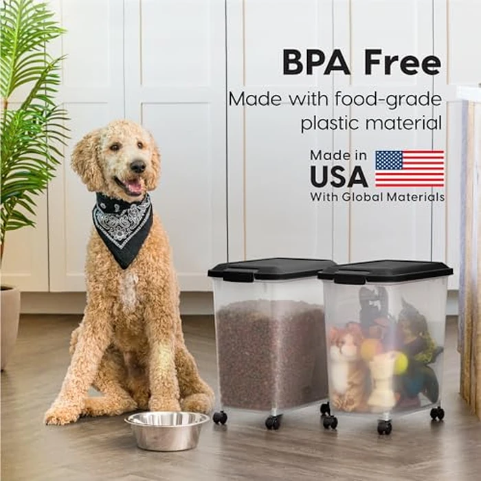 IRIS USA Dog Food Storage Container, 2 Pack, Up to 30 lbs Each, Airtight Seal for Freshness, Wheels for Rolling, Easy One Hand Opening, Made in USA, BPA Free, Clear/Black by IRIS USA - Image 8
