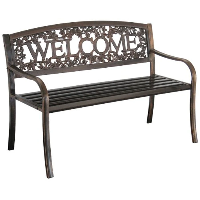 Leigh Country Metal Outdoor Bench, Welcome Design, Decorative Patio Seating for Porch/Deck by Leigh Country - Used - Very Good condition