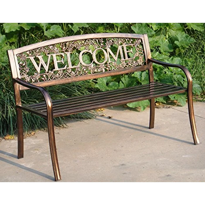 Leigh Country Metal Outdoor Bench, Welcome Design, Decorative Patio Seating for Porch/Deck by Leigh Country - Image 2