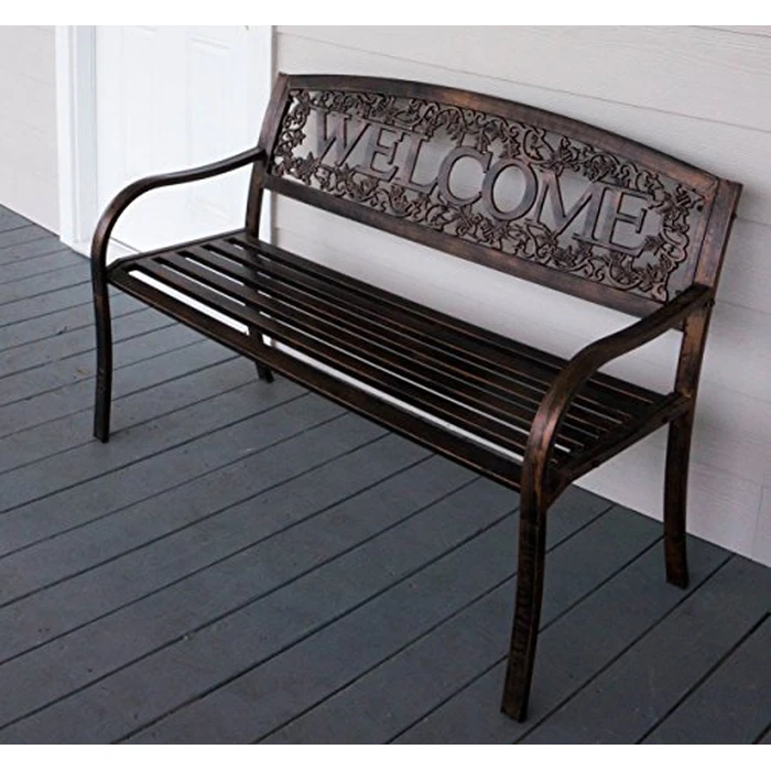 Leigh Country Metal Outdoor Bench, Welcome Design, Decorative Patio Seating for Porch/Deck by Leigh Country - Image 3