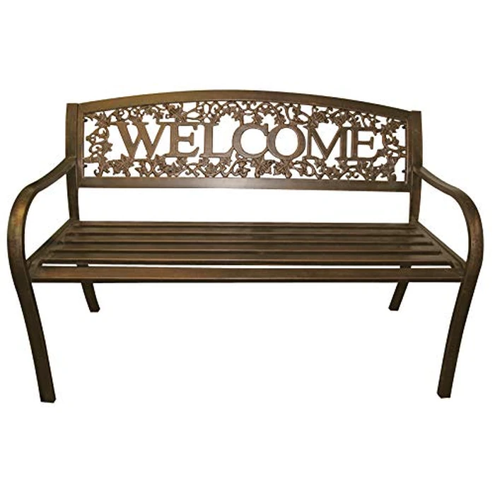 Leigh Country Metal Outdoor Bench, Welcome Design, Decorative Patio Seating for Porch/Deck by Leigh Country - Image 4