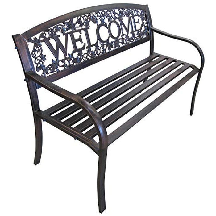 Leigh Country Metal Outdoor Bench, Welcome Design, Decorative Patio Seating for Porch/Deck by Leigh Country - Image 6