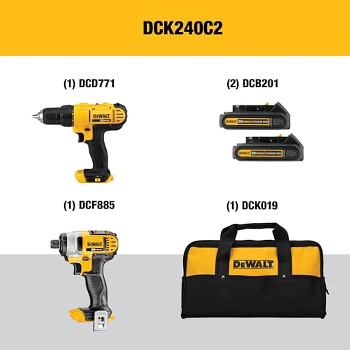 DEWALT 20V MAX Cordless Drill and Impact Driver, Power Tool Combo Kit , Includes 2 Batteries, Charger and Bag (DCK240C2) by DEWALT - Image 3