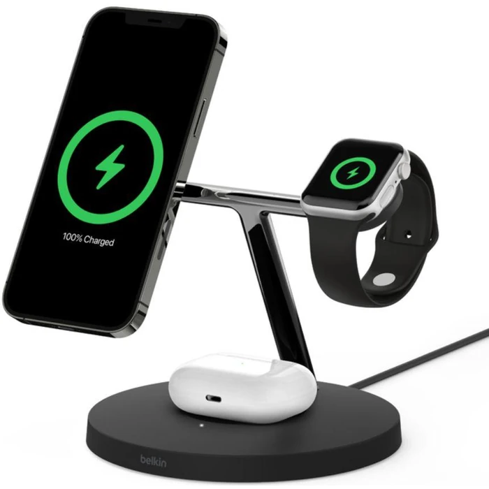 Belkin BoostCharge 3-in-1 Wireless Charger with MagSafe 15W - Black by Belkin - Image 2
